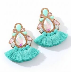 Elegant Turquoise and Pink Tassel Earrings